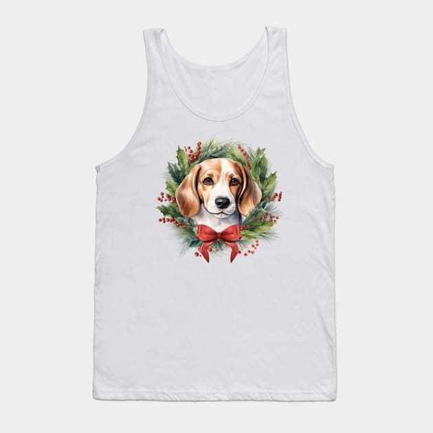 Christmas Beagle Dog Wreath Tank Top by Chromatic Fusion Studio
